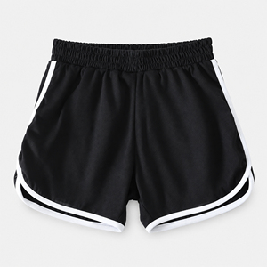 Shorts de course pour femmes, noirs, avec taille élastique, ourlet incurvé, style sportif double ligne, pour l'entraînement et le sport - Product Image 1
