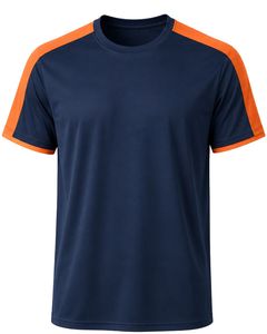 Camiseta deportiva para hombre, personalizada por el fabricante, en azul marino y naranja, de secado rápido, transpirable, para gimnasio, correr, fitness, atlética, de poliéster. - Product Image 1