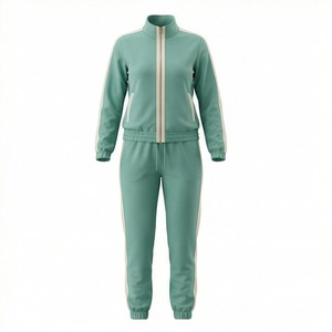 Women's 2 Piece Sporty <b>Tracksuit</b> Set Full Length Solid Color Side Stripe Knitted <b>Polyester</b> Cotton Jogging Suit Regular Fit - Product Image 1