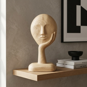 Mask Galau Stand Handcrafted <b>Wooden</b> Face Sculpture <b>Rustic</b> Abstract Tabletop Decorative Artwork Stand Home Decor Display Accent - Product Image 2
