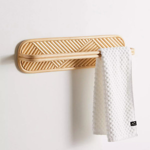 Natural rattan wall mount <b>towel</b> <b>holders</b> bathroom accessories hanger <b>holder</b> <b>rail</b> bar for <b>towels</b> - Product Image 3