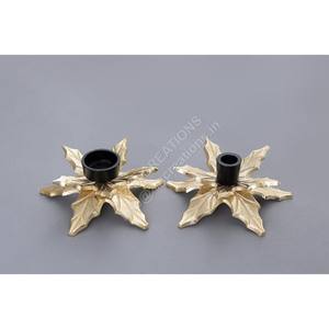 Decoración para Fiesta de Aniversario, Base de Flores de Metal Dorado Fundido, Portavelas Negro para Velas de Té, Juego de 2, Diseño Moderno Hecho a Mano para Mesa - Product Image 1