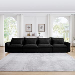 Divano a 4 posti in velluto a coste nero per soggiorno moderno comodi comodi divani con 4 cuscini in vita - Product Image 1