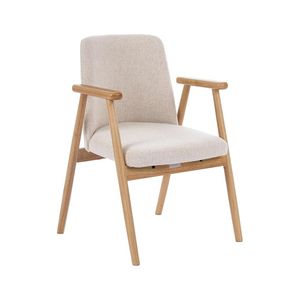 Chaise de salle à manger moderne en bois, fauteuil rembourré en tissu beige avec pieds en bois massif pour restaurant, salle à manger, salon, maison - Product Image 1