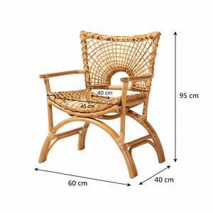 Silla de Comedor de Ratán Natural, Hecha a Mano, Patas de Madera Resistentes, Ecológica, Contemporánea, Moderna, con Cuero PU Personalizable - Product Image 2