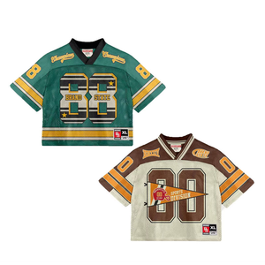 เสื้อฟุตบอลแบบครอปทรงบ็อกซี่ คอวี ผ้าตาข่าย ปรับแต่งชื่อและโลโก้ได้ เสื้อยืดสไตล์วินเทจแนวสตรีทแวร์ เสื้ออเมริกันฟุตบอล - Product Image 3