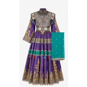 Purple Silk Lehenga Choli Gold Embroidery <b>Mirror</b> Work Wedding Indian Traditional Wear Women Floor Length Afghan Kuchi Dress - Product Image 2