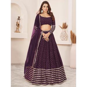 Fancified Purple Sequins Georgette Reception Wear Lehenga Choli - Product Image 2