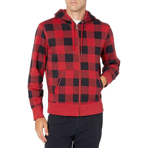 Sweat-shirt à capuche rouge zippé, coupe classique, décontracté, pour l'automne, 100% coton molletonné tricoté, couleur unie - Product Image 1