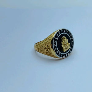 Traditional 22K Gold Ganesha <b>Ring</b> for <b>Men</b> with <b>Black</b> Enamel Round Design Religious Finger <b>Ring</b> Indian Gold Jewellery - Product Image 1