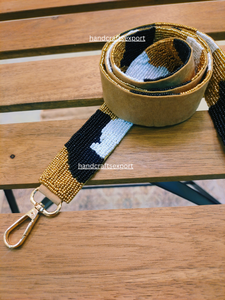 Sangle de sac à main perlée faite à la main de luxe - Sangle d'épaule noire, or et blanche pour sacs à main, accessoire de mode personnalisé, sûre et légère - Product Image 2
