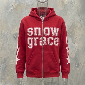 Sudadera con capucha roja Snow Grace con cremallera, unisex, de forro polar, informal, para invierno, corte regular, con estampado de letras y logotipo frontal - Product Image 3