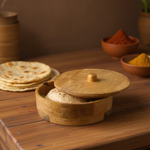 Handmade Wooden Roti Box with Masala Spice Container Traditional Indian Chapati Serving Bread <b>Storage</b> <b>Kitchen</b> Container - Product Image 3
