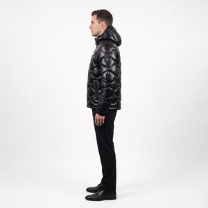 Chaqueta Acolchada con Capucha Brillante para Hombre, Invierno, Casual, Impermeable, Transpirable, Resistente al Viento, Tejido PU, Poliéster/Nailon, Cierre de Cremallera - Product Image 2