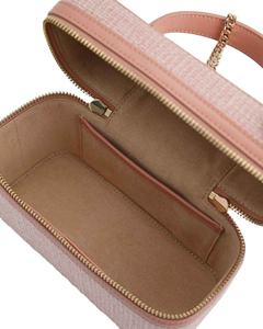 <b>Pink</b> Woven PU Set Box Handbag Women's Shoulder <b>Purse</b> with Chain Handle Zipper Closure and Pom Pom Pendant - Product Image 4