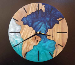 Horloge murale personnalisée en résine époxy et bois pour les intérieurs personnels et commerciaux, décoration de style, art mural pour hôtel, salon - Product Image 3