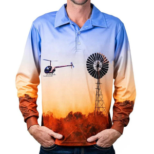 เสื้อโปโลตกปลาแขนยาวปักโลโก้ตามสั่งสำหรับผู้ชาย ผ้าโพลีเอสเตอร์ 100% เสื้อเจอร์ซีย์เปล่าสำหรับใส่กลางแจ้ง - Product Image 1