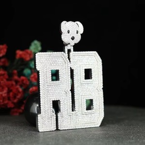 <b>Cute</b> <b>Bear</b> Bail Moissanite Charms Micro Insert Pave Pendant Hip Hop Rapper Bling Pendant Custom Initial Letter Pendant For Men - Product Image 1