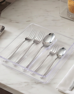 Juego de cubiertos modernos de acero inoxidable con mango martillado, cuchillo, tenedor y cuchara, pulido espejo, resistente al óxido, para bodas y cenas. - Product Image 5
