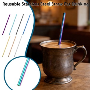 Pailles réutilisables en acier inoxydable de qualité supérieure, accessoires de boisson en métal durables pour boissons froides - Product Image 6