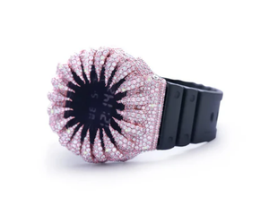 Luxury Women's Pink Crystal Encrusted Digital <b>Watch</b> <b>Case</b> Stainless Steel <b>Case</b> Moissanite Stainless Steel Band 10 Bar Water - Product Image 2