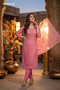 Colección de Kurti-Pant y Dupatta de organza pesada con trabajo manual y de posicionamiento, fabricante de la India, suministro al por mayor. - Product Image 3