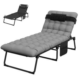 Sdraio Grigia Regolabile con Tasca Portariviste, Sedia da Spiaggia Pieghevole - Product Image 1