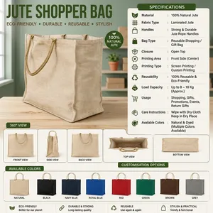 Sac de courses en jute personnalisé de qualité supérieure avec logo imprimé, réutilisable pour cadeaux d'entreprise, événements et promotions, en vente - Product Image 1