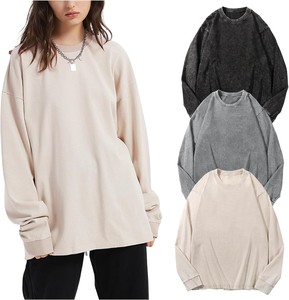 เสื้อยืดแขนยาวคอกลมโอเวอร์ไซส์สำหรับผู้หญิง รุ่นยอดนิยม สีพื้น ผ้าฝ้ายเนื้อนุ่มถัก ทรงหลวม ใส่ได้ทุกฤดู สไตล์ลำลอง - Product Image 5