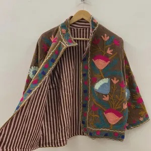 Bohemian Floral Embroidered Velvet Jacket Windproof and Breathable Suzani Overcoat Winter Knitted Short <b>Coat</b> - Product Image 2