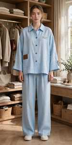 Women's Loose Linen Shirt <b>Set</b> Turn Down Collar Three Quarter Sleeve <b>Top</b> With Pockets - Product Image 6