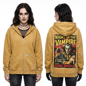 Custom Tan Vintage Wash Hoodie Women Blood Lust Graphic Snake Crow Print Streetwear Heavyweight Pullover Apparel Supplier - Product Image 2