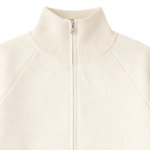 Cardigan en tricot crème pour homme VIBE SEWN, fermeture éclair intégrale, col roulé, manches régulières, couleur unie, vêtement d'hiver anti-boulochage - Product Image 3