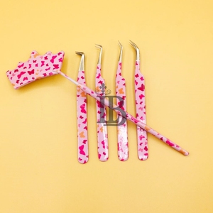 Nouvelles pinces personnalisées en vison durable, motif papillon rose, pour extensions de cils, avec impression sur papier, offre de logo pour cils plats - Product Image 1