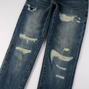 Jeans Ajustados para Hombre, Estilo Vintage, Azules, Rotos, Desgastados, Pantalones de Mezclilla Apilados, Venta al Por Mayor - Product Image 3