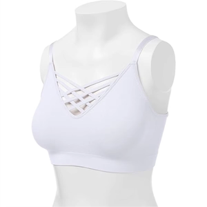 Women Sports Bra <b>Criss</b>-<b>Cross</b> Back Wire Free Breathable Quick Dry Yoga Gym Workout <b>Top</b> Solid White Adjustable Straps - Product Image 3