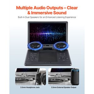 Display Portatile HD Girevole da 14 Pollici per Lettore DVD, 4,5 Ore di Autonomia, Batteria Ricaricabile Integrata, Doppi Altoparlanti, Supporto Sincronizzazione T per Casa - Product Image 4