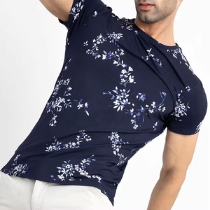 Camiseta Personalizada para Hombre con Estampado Floral, Cuello Redondo, Manga Corta, Corte Ajustado, Informal, de Verano, Venta al Por Mayor - Product Image 4
