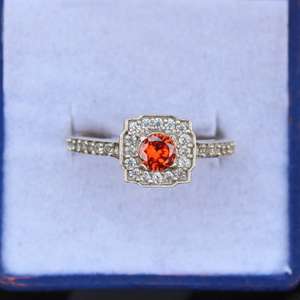 Bague en Zircon Orange en Argent Sterling 925, Pierre Taillée, Style Vintage de Luxe Premium, Certifiée pour Mariage, Cadeau d'Anniversaire - Product Image 1
