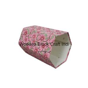 Hand <b>Block</b> floral Printed DIY cardboard dustbin solutions for environmentally conscious individuals for office or home use - Product Image 3