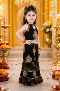 ชุดคุर्ติและชาราร่าผ้าฝ้ายทอพิมพ์ลายแบบนามธรรม แขนกุด ยี่ห้อ Titrit - สีดำ - Product Image 3