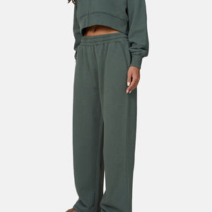 Pantalones de Felpa de Pierna Ancha para Mujer, Cintura Alta, Elásticos, Holgados, Largos, de Color Sólido, Estilo Casual de Otoño, 100% Algodón Tejido - Product Image 4