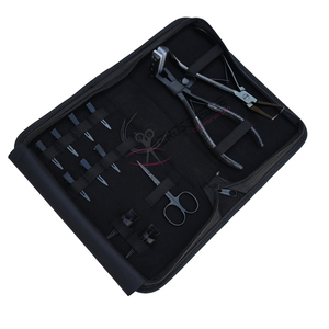 Kit de herramientas para extensiones de cabello con cinta adhesiva negra, removedor de microperlas, tijeras para cortar hilos, agujas de coser curvadas y accesorios para estilistas - Product Image 1