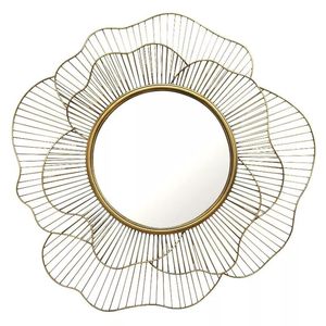 <b>Gold</b> Metal Flower Shaped Decorative Wall <b>Mirror</b> | Elegant Round Sunburst Style <b>Mirror</b> for Home Living Room Bedroom Entryway Wall - Product Image 1