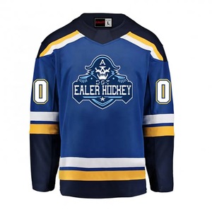 Maillot de hockey sur glace bleu pour homme, manches longues, imprimé par sublimation, col rond, coupe classique, respirant, en polyester - Product Image 6