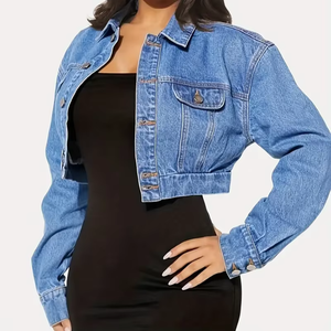 Veste en jean courte pour femme, délavage moyen, fermeture éclair, couleur unie, style décontracté automne, coupe skinny, manches longues, respirante, ODM - Product Image 5
