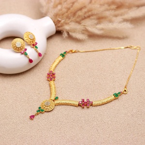 RAY FINE ORNATES IGI Certified 22K Gold Plated Brass <b>Ruby</b> Pink Bridal Wedding Jewelry Set Vintage Handmade From Rajasthan - Product Image 2