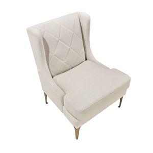 Fauteuil d'appoint moderne de luxe 1 pièce avec dossier haut, revêtement en chenille taupe, pieds en métal finition dorée, ressorts ensachés, motif losanges, pour salon - Product Image 4