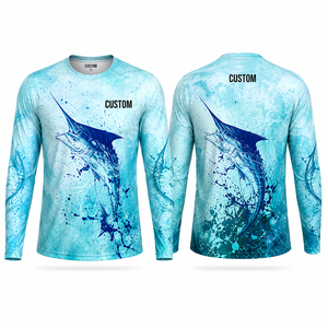 Camiseta de Pesca de Manga Larga con Estampado de Pez Marlín Azul, Personalizada OEM ODM, para Hombre, UPF 50+, Protección UV, Poliéster, Estilo Deportivo - Product Image 2