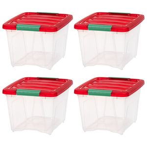 Contenitori impilabili in plastica trasparente rossa da 19 Qt con coperchi a chiusura ermetica, confezione da 4 - Product Image 1